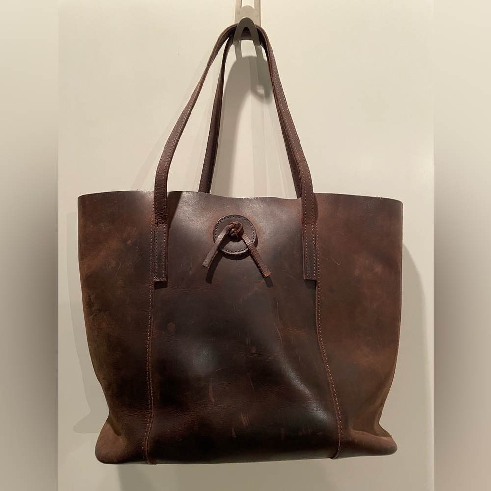 Crazy Horse Designer Genuine Leather Tote Shoulder Bag Brown Unlined Natural